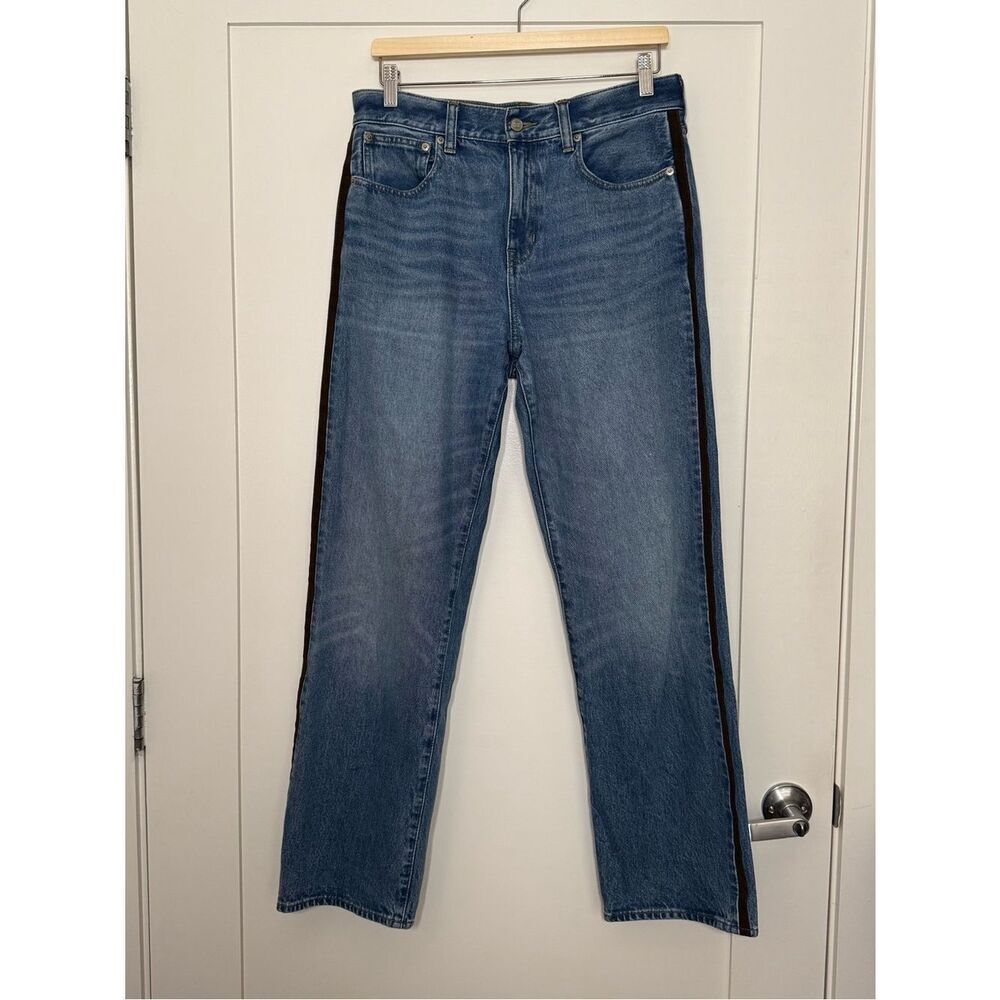 J Crew Mid Rise Relaxed Straight Jeans Suede Stripe Womens Sz 27 Blue Denim